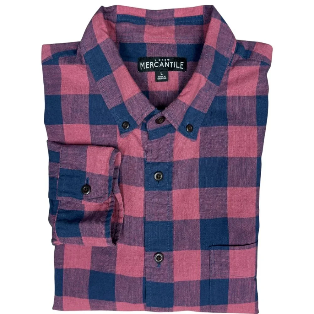 EUC Men's J. CREW Checkered Plaid Long Sleeve‎ Button Down Shirt | Size L